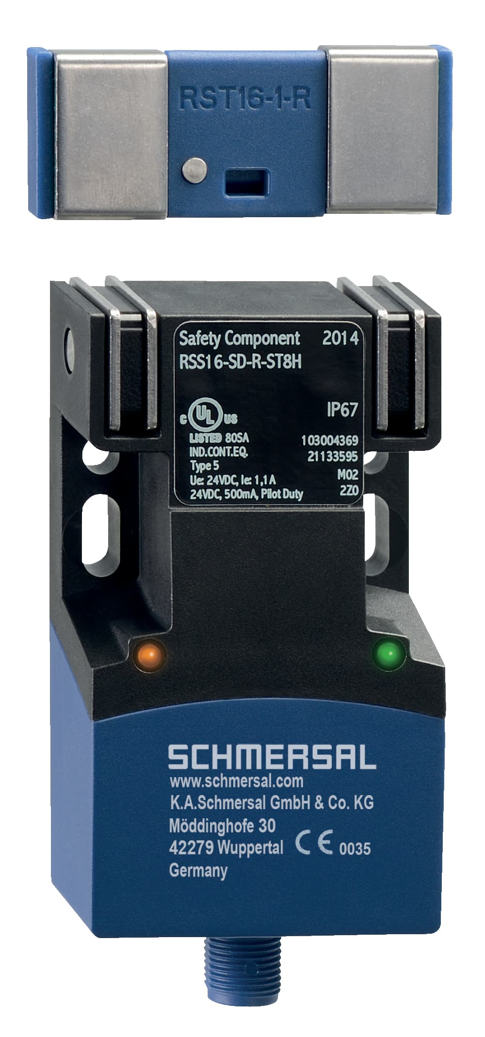 Schmersal RSS16-I2-D-R-ST8H RSS16-I2-D-R-ST8H Schmersal - Safety sensors; Electronic safety sensors; Repeated individual coding with RFID technology; Coding level "High" according to ISO 14119; Series-wiring unlimited; 1 x connector plug M12, 8-pole; with latching; Thermoplastic enclosure; RFID-technology for ne Schmersal RSS16-I2-D-R-ST8H RSS16-I2-D-R-ST8H Schmersal - Safety sensors; Electronic safety sensors; Repeated individual coding with RFID technology; Coding level "High" according to ISO 14119; Series-wiring unlimited; 1 x connector plug M12, 8-pole; with latching; Thermoplastic enclosure; RFID-technology for ne
