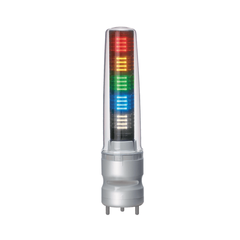 Patlite LS7-502SBWC-RYGBC 70mm, 5-tier Signal Tower with buzzer. Silver, direct mount body with M12 connector. Red, Amber, Green, Blue, White LED Patlite LS7-502SBWC-RYGBC 70mm, 5-tier Signal Tower with buzzer. Silver, direct mount body with M12 connector. Red, Amber, Green, Blue, White LED