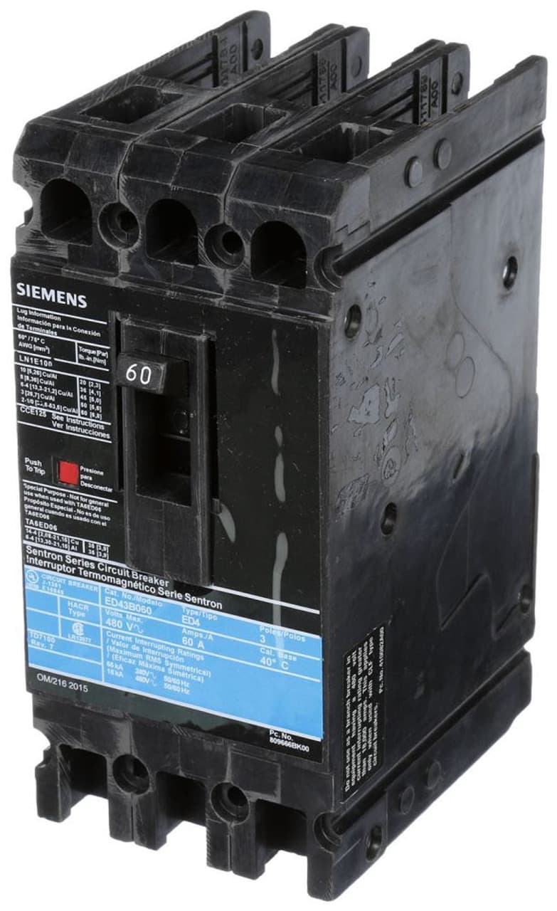 Siemens ED43B060 Siemens ED43B060 Molded Case Breakers (MCCBs) 3P 60A 480V Siemens ED43B060 Siemens ED43B060 Molded Case Breakers (MCCBs) 3P 60A 480V