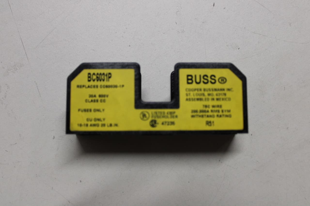 Cooper Bussmann BC6031P 600 V, 1/10 to 30 A, 14 to 10 AWG Copper, 1-Pole, Thermoplastic, Pressure Plate Terminal, Class CC, Midget Fuse Block Cooper Bussmann BC6031P 600 V, 1/10 to 30 A, 14 to 10 AWG Copper, 1-Pole, Thermoplastic, Pressure Plate Terminal, Class CC, Midget Fuse Block