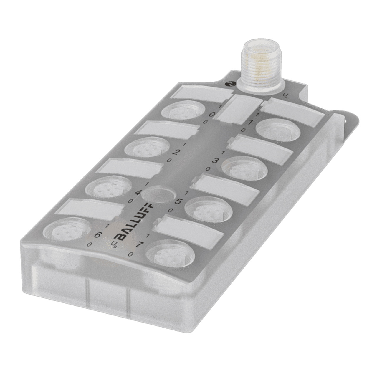 Balluff BNI005L IO-Link sensor/actuator hub, Interface: IO-Link 1.1, Operating voltage Ub: 18...30.2 VDC, Connection (COM 1): M12x1-Male, 4-pin, A-coded, Connection slots: 8x M12x1-Female, 5-pin, A-coded, Digital inputs: 16x PNP, Type 3, Digital outputs: 16x PNP, Configu Balluff BNI005L IO-Link sensor/actuator hub, Interface: IO-Link 1.1, Operating voltage Ub: 18...30.2 VDC, Connection (COM 1): M12x1-Male, 4-pin, A-coded, Connection slots: 8x M12x1-Female, 5-pin, A-coded, Digital inputs: 16x PNP, Type 3, Digital outputs: 16x PNP, Configu