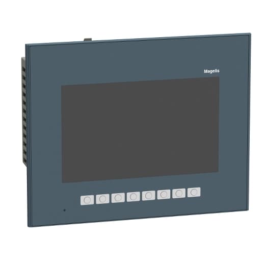 Schneider Electric HMIGTO3510FW Schneider Electric HMIGTO3510FW is an HMI / Display unit designed for operator dialogue with a touchscreen interface and programmable terminal capabilities. It features 8 function keys and supports up to 32 groups of 64 recipes, totaling a maximum of 1024 ingredients, including recipe curves and a log alarm log. It incorporates a built-in real-time clock. For connectivity, it offers a USB mini-B port, a USB type A port, two RJ45 ports, and a 9-pin D-Sub connector. The communication protocols supported include Modbus, Modbus TCP/IP, Uni-TE, RS-232C, RS-485, and Ethernet TCP/IP. It requires a 24Vdc supply voltage and is designed for flush mounting. The operating ambient air temperature range is 0 to +50°C, and it offers a degree of protection rated at IP65, IP67, and NEMA 4X. The unit has a connection capacity for a 4GB SD card for expansion and comes with 96MB of application memory. The display is a 7" WVGA TFT with 65K colors and LED backlight, featuring a pixel count of 800x480. It can be stored in temperatures ranging from -20 to +60°C. The operating system is Magelis, and the electrical durability of the backlight is rated for 50,000 hours. Schneider Electric HMIGTO3510FW Schneider Electric HMIGTO3510FW is an HMI / Display unit designed for operator dialogue with a touchscreen interface and programmable terminal capabilities. It features 8 function keys and supports up to 32 groups of 64 recipes, totaling a maximum of 1024 ingredients, including recipe curves and a log alarm log. It incorporates a built-in real-time clock. For connectivity, it offers a USB mini-B port, a USB type A port, two RJ45 ports, and a 9-pin D-Sub connector. The communication protocols supported include Modbus, Modbus TCP/IP, Uni-TE, RS-232C, RS-485, and Ethernet TCP/IP. It requires a 24Vdc supply voltage and is designed for flush mounting. The operating ambient air temperature range is 0 to +50°C, and it offers a degree of protection rated at IP65, IP67, and NEMA 4X. The unit has a connection capacity for a 4GB SD card for expansion and comes with 96MB of application memory. The display is a 7" WVGA TFT with 65K colors and LED backlight, featuring a pixel count of 800x480. It can be stored in temperatures ranging from -20 to +60°C. The operating system is Magelis, and the electrical durability of the backlight is rated for 50,000 hours.