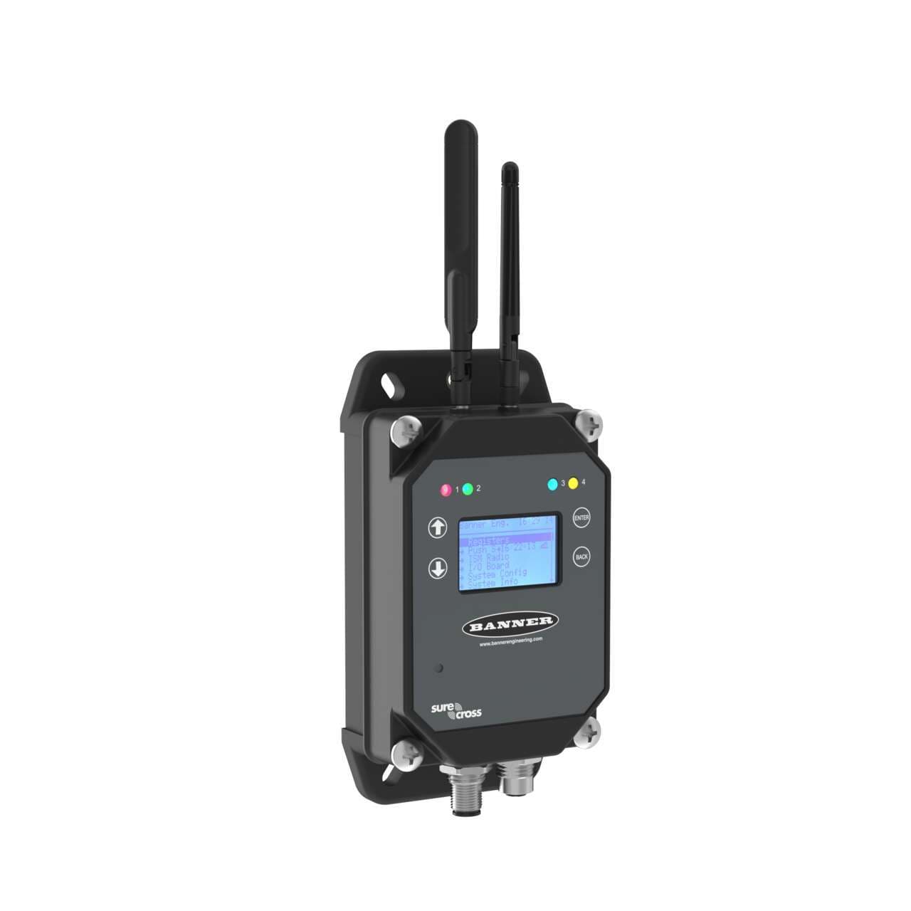 Banner DXM1200-B2R4 Banner DXM1200-B2R4 - DXM1200 Controller; MultiHop Radio 2.4 GHz 65 mW; M7 Processor, 16MB Memory, LCD Display, IP67; Female M12 (D-Code Ethernet); Modbus RTU Client, Modbus TCP, Ethernet IP; External Antennas Banner DXM1200-B2R4 Banner DXM1200-B2R4 - DXM1200 Controller; MultiHop Radio 2.4 GHz 65 mW; M7 Processor, 16MB Memory, LCD Display, IP67; Female M12 (D-Code Ethernet); Modbus RTU Client, Modbus TCP, Ethernet IP; External Antennas
