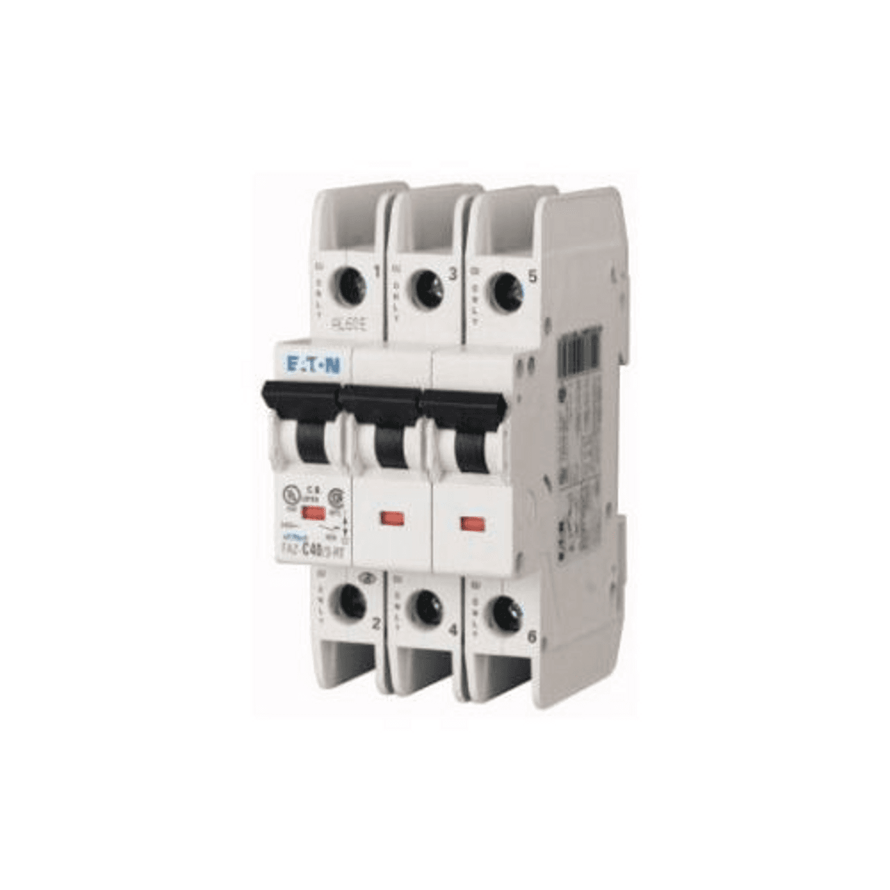 Eaton FAZ-D5/3-RT 277/480 VAC 50/60 Hz, 5 A, 3-Pole, 10/14 kA, 10 to 20 x Rated Current, Ring Tongue Terminal, DIN Rail Mount, Standard Packaging, D-Curve, Current Limiting, Thermal Magnetic Eaton FAZ-D5/3-RT 277/480 VAC 50/60 Hz, 5 A, 3-Pole, 10/14 kA, 10 to 20 x Rated Current, Ring Tongue Terminal, DIN Rail Mount, Standard Packaging, D-Curve, Current Limiting, Thermal Magnetic