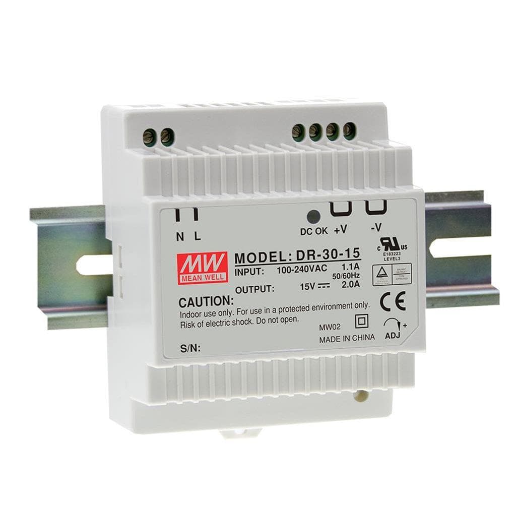 MEAN WELL DR-30-5 AC-DC Industrial DIN rail power supply; Output 5Vdc at 5A; plastic T-shape case; DR-30-5 is succeeded by HDR-30-5. MEAN WELL DR-30-5 AC-DC Industrial DIN rail power supply; Output 5Vdc at 5A; plastic T-shape case; DR-30-5 is succeeded by HDR-30-5.
