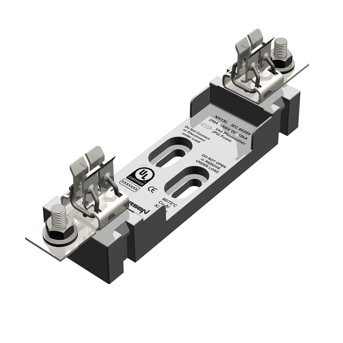 Mersen J1064586 J1064586 Mersen - Fuse-base for gPV Photovoltaic fuse-links Size NH, 1XL 250A 1-Pole open design Mersen J1064586 J1064586 Mersen - Fuse-base for gPV Photovoltaic fuse-links Size NH, 1XL 250A 1-Pole open design