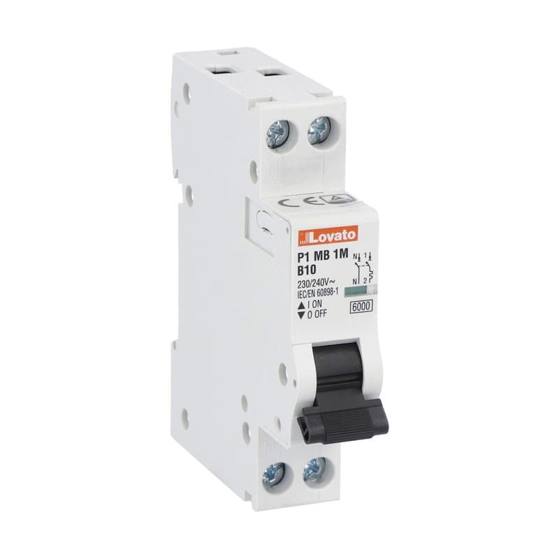 Lovato Electric P1MB1MB10 P1MB1MB10 Lovato - Miniature circuit breaker, 1P+N - 6kA. 1 module, characteristic B, 10A Lovato Electric P1MB1MB10 P1MB1MB10 Lovato - Miniature circuit breaker, 1P+N - 6kA. 1 module, characteristic B, 10A
