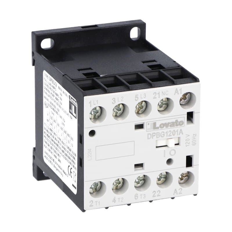 Lovato Electric DPBG1201A23060 DPBG1201A23060 Lovato - Three-pole contactor, FLA 14A, AC coil 60Hz, 230VAC, 1NC auxiliary contact Lovato Electric DPBG1201A23060 DPBG1201A23060 Lovato - Three-pole contactor, FLA 14A, AC coil 60Hz, 230VAC, 1NC auxiliary contact