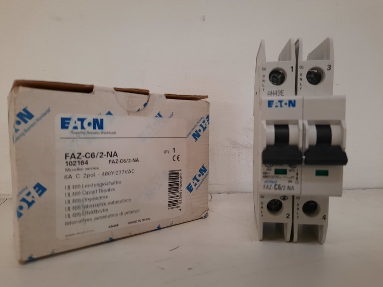Eaton FAZ-C6/2-NA 277/480 VAC 50/60 Hz, 6 A, 2-Pole, 10/14 kA, 5 to 10 x Rated Current, Screw Terminal, DIN Rail Mount, Standard Packaging, C-Curve, Current Limiting, Thermal Magnetic Eaton FAZ-C6/2-NA 277/480 VAC 50/60 Hz, 6 A, 2-Pole, 10/14 kA, 5 to 10 x Rated Current, Screw Terminal, DIN Rail Mount, Standard Packaging, C-Curve, Current Limiting, Thermal Magnetic