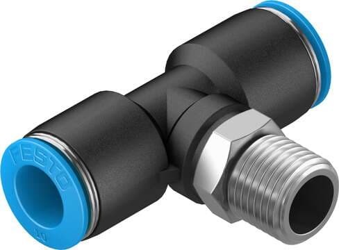 Festo 153112 push-in T-fitting QST-1/4-10 360° orientable, male thread with external hexagon. Size: Standard, Nominal size: 8 mm, Type of seal on screw-in stud: coating, Assembly position: Any, Container size: 10 Festo 153112 push-in T-fitting QST-1/4-10 360° orientable, male thread with external hexagon. Size: Standard, Nominal size: 8 mm, Type of seal on screw-in stud: coating, Assembly position: Any, Container size: 10