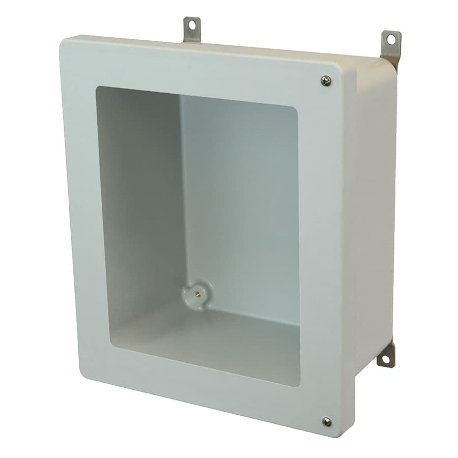 Allied Moulded Products AM1648HW 16"x14"x8" AM Series fiberglass wall mount enclosure assembly with 2-screw hinged window cover Allied Moulded Products AM1648HW 16"x14"x8" AM Series fiberglass wall mount enclosure assembly with 2-screw hinged window cover