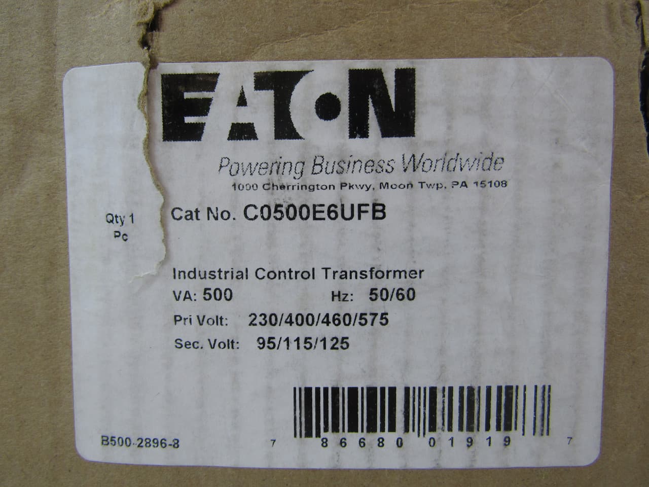 Eaton C0500E6UFB C0500E6UFB Eaton - Eaton, type MTE, industrial control transformer, pv: 240/416/480/600v, 230/400/460/575v, 220/380/440/550v, 208/500v, taps: none, sv: 99/120/130v, 95/115/125v, 91/110/120v, 85/100/110v, 55°c, 500 va , cu magnet wire Eaton C0500E6UFB C0500E6UFB Eaton - Eaton, type MTE, industrial control transformer, pv: 240/416/480/600v, 230/400/460/575v, 220/380/440/550v, 208/500v, taps: none, sv: 99/120/130v, 95/115/125v, 91/110/120v, 85/100/110v, 55°c, 500 va , cu magnet wire