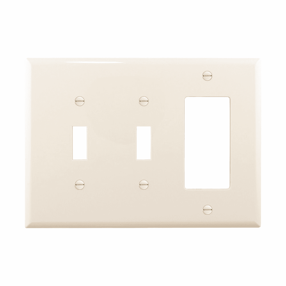 Eaton PJ226LA PJ226LA Eaton - Eaton Combination wallplate, Lt. Almond, Toggle, Toggle, Decorator Cutout, Polycarbonate, Three- gang, Mid-size Eaton PJ226LA PJ226LA Eaton - Eaton Combination wallplate, Lt. Almond, Toggle, Toggle, Decorator Cutout, Polycarbonate, Three- gang, Mid-size