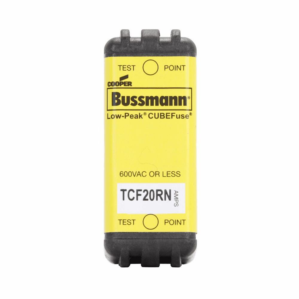 Cooper Bussmann TCF20RN TCF20RN Cooper Bussmann - Eaton Bussmann series TCF fuse, Finger safe, 600 Vac/300 Vdc, 20A, 300 kAIC at 600 Vac, 100 kAIC at 300 Vdc, Non-Indicating, Time delay, inrush current withstand, Class CF, CUBEFuse, Glass filled PES Cooper Bussmann TCF20RN TCF20RN Cooper Bussmann - Eaton Bussmann series TCF fuse, Finger safe, 600 Vac/300 Vdc, 20A, 300 kAIC at 600 Vac, 100 kAIC at 300 Vdc, Non-Indicating, Time delay, inrush current withstand, Class CF, CUBEFuse, Glass filled PES