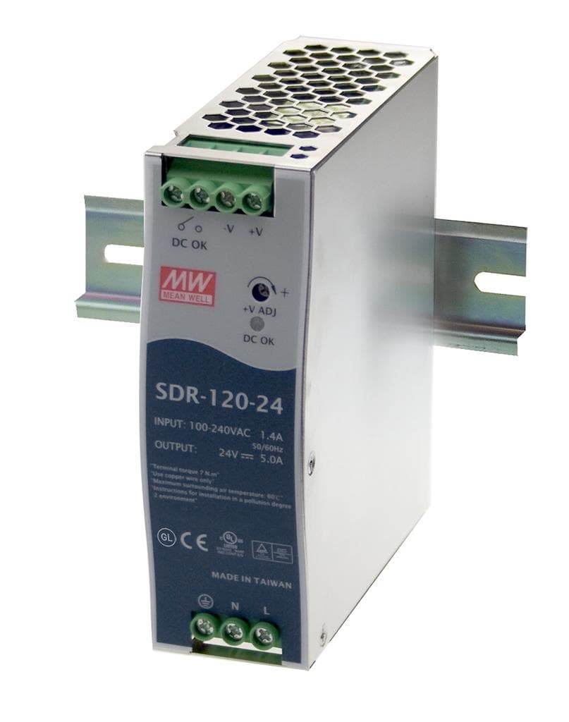 MEAN WELL SDR-120-12 AC-DC Industrial DIN rail power supply; Output 12Vdc at 10A; Metal casing; Ultra slim width 40mm MEAN WELL SDR-120-12 AC-DC Industrial DIN rail power supply; Output 12Vdc at 10A; Metal casing; Ultra slim width 40mm
