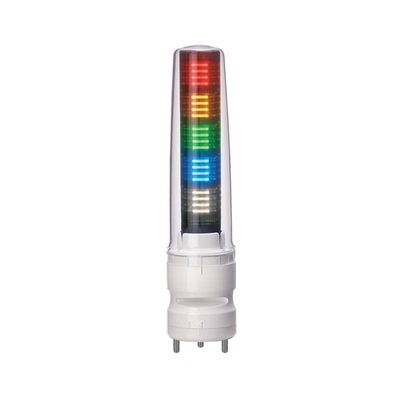 Patlite LS7-502BWC-RYGBC 70mm, 5-Tier Signal Tower with buzzer. Off-white, direct mount body with M12 connector. Red, Amber, Green, Blue, White LED Patlite LS7-502BWC-RYGBC 70mm, 5-Tier Signal Tower with buzzer. Off-white, direct mount body with M12 connector. Red, Amber, Green, Blue, White LED