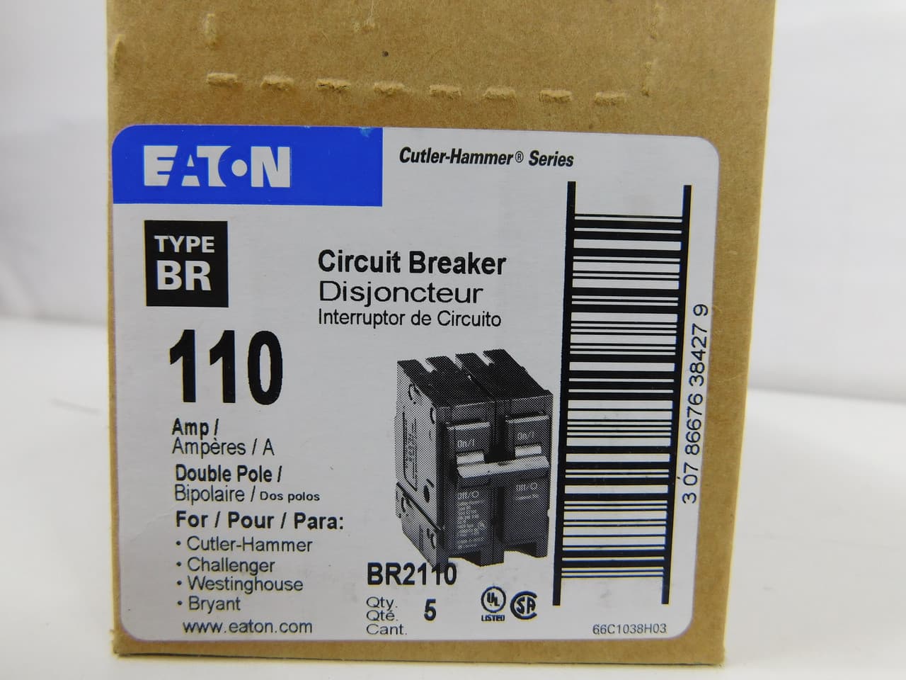 Eaton BR2110 BR2110 Eaton - Eaton BR Thermal magnetic circuit breaker, Type BR 1-Inch plug-on circuit breaker, 110 A, 10 kAIC, Two-pole, 120/240V, BR, Common breaker trip, #4-1/0 AWG Cu/Al, Q28, BR, Type BR Loadcenters Eaton BR2110 BR2110 Eaton - Eaton BR Thermal magnetic circuit breaker, Type BR 1-Inch plug-on circuit breaker, 110 A, 10 kAIC, Two-pole, 120/240V, BR, Common breaker trip, #4-1/0 AWG Cu/Al, Q28, BR, Type BR Loadcenters
