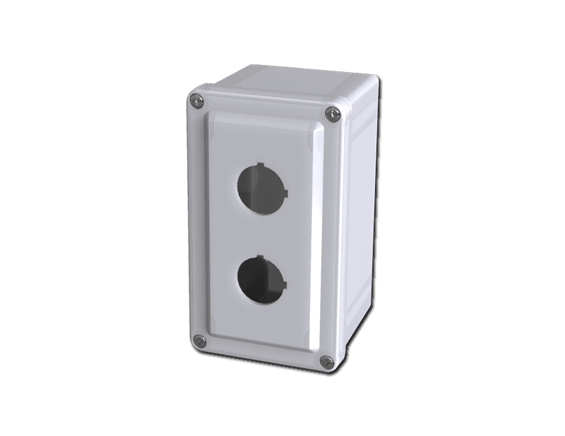 Saginaw Control SCE-2PBFG Fiberglass PB Enclosure, Height:6.63", Width:3.81", Depth:3.88", Light gray fiberglass. Saginaw Control SCE-2PBFG Fiberglass PB Enclosure, Height:6.63", Width:3.81", Depth:3.88", Light gray fiberglass.