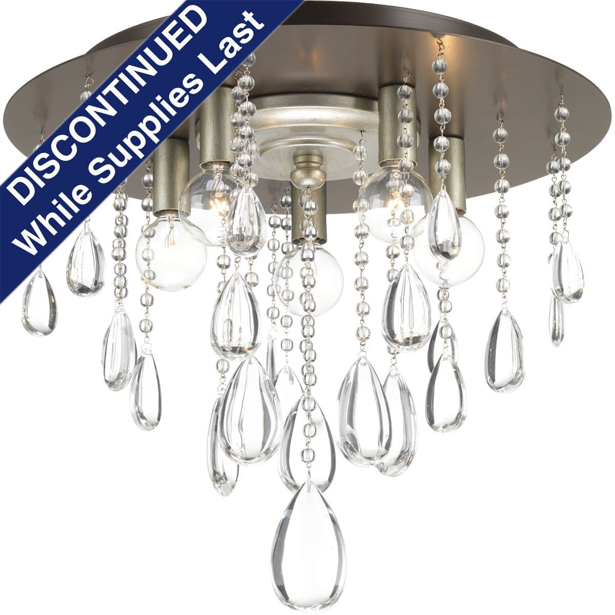 Hubbell P350096-020 The five-light close-to-ceiling fixture in the Anjoux Collection is a perfect statement piece for a wide range of design spaces including, foyers, hallways, living rooms, and bedrooms. The fixture is adorned by elegant beads and crystal finials in a Silve Hubbell P350096-020 The five-light close-to-ceiling fixture in the Anjoux Collection is a perfect statement piece for a wide range of design spaces including, foyers, hallways, living rooms, and bedrooms. The fixture is adorned by elegant beads and crystal finials in a Silve