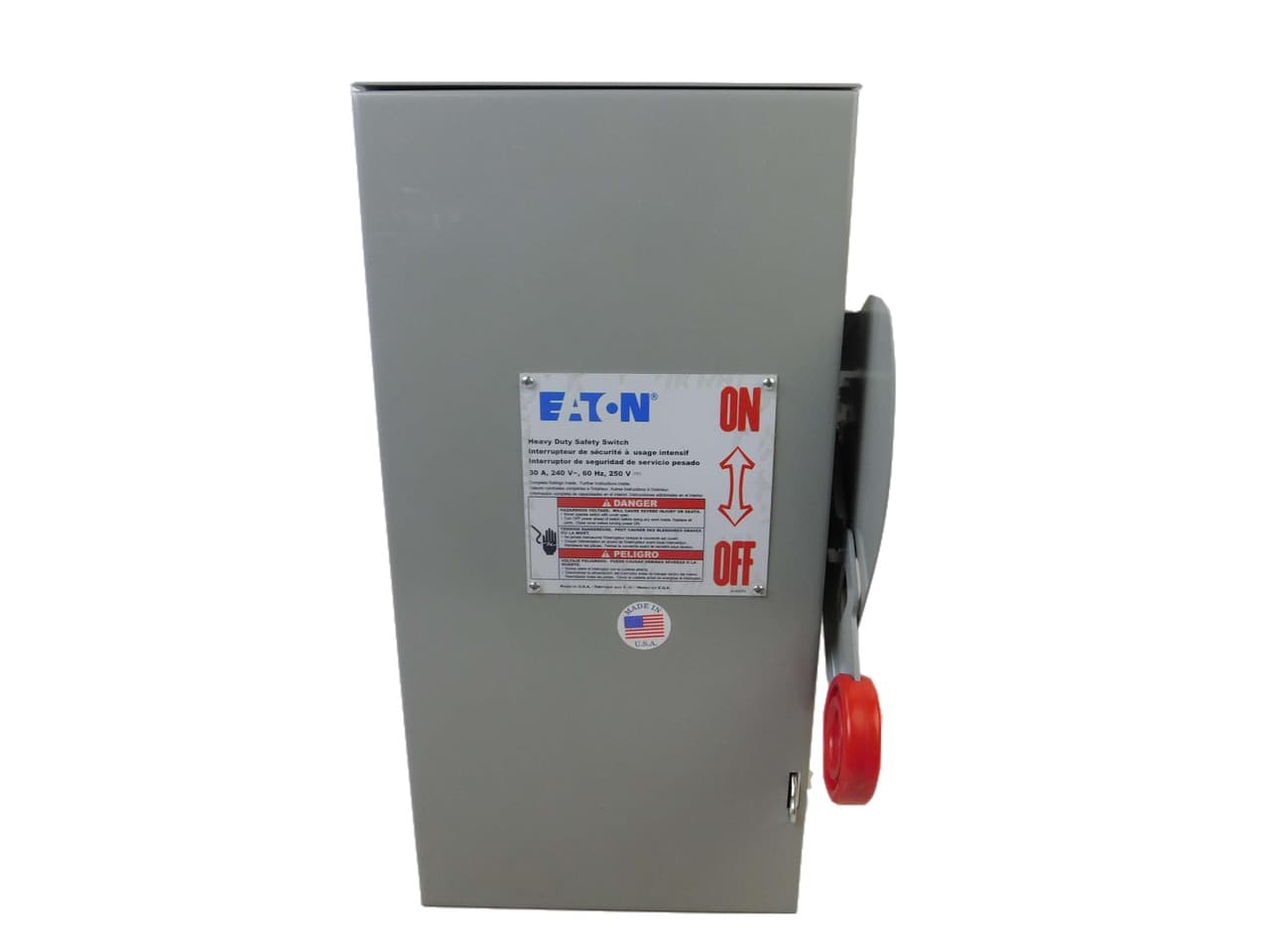 Eaton DH221FRK DH221FRK Eaton - Eaton Heavy duty single-throw fused safety switch, Enhanced visible blade, 30 A, NEMA 3R, Painted galvanized steel, Class H, Fusible without neutral, Two-pole, Two-wire, 240 V, Max Hp: 1.5, 5 hp (1PH @240V/250 Vdc), #14-#2 Cu/Al Eaton DH221FRK DH221FRK Eaton - Eaton Heavy duty single-throw fused safety switch, Enhanced visible blade, 30 A, NEMA 3R, Painted galvanized steel, Class H, Fusible without neutral, Two-pole, Two-wire, 240 V, Max Hp: 1.5, 5 hp (1PH @240V/250 Vdc), #14-#2 Cu/Al