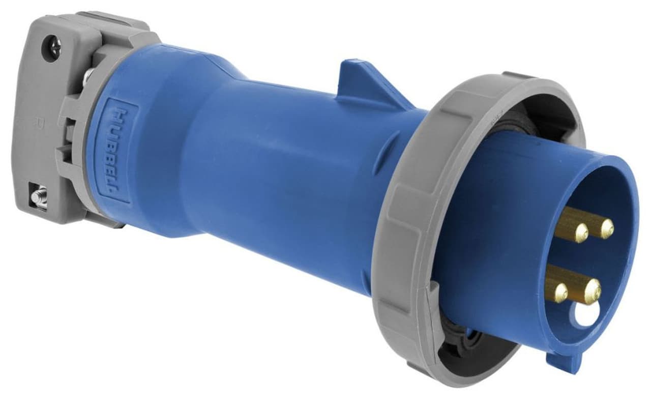 Hubbell HBL460P9W Heavy Duty Products, IEC Pin and Sleeve Devices, Industrial Grade, Male, Plug, 60A 3-Phase Delta 250V AC, 3-Pole 4-Wire Grounding, Terminal Screws, Blue, Watertight ; Solid one-piece pins for reliable electrical contact ; Gasketed sealing ring provides w Hubbell HBL460P9W Heavy Duty Products, IEC Pin and Sleeve Devices, Industrial Grade, Male, Plug, 60A 3-Phase Delta 250V AC, 3-Pole 4-Wire Grounding, Terminal Screws, Blue, Watertight ; Solid one-piece pins for reliable electrical contact ; Gasketed sealing ring provides w