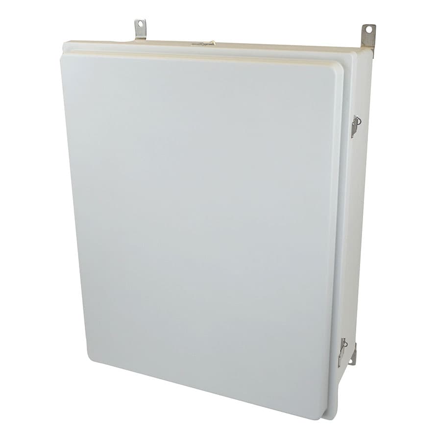 Allied Moulded Products AM30240RL 30"x24"x10" Control Series fiberglass wall mount enclosure assembly with raised hinged cover and stainless-steel snap latches Allied Moulded Products AM30240RL 30"x24"x10" Control Series fiberglass wall mount enclosure assembly with raised hinged cover and stainless-steel snap latches
