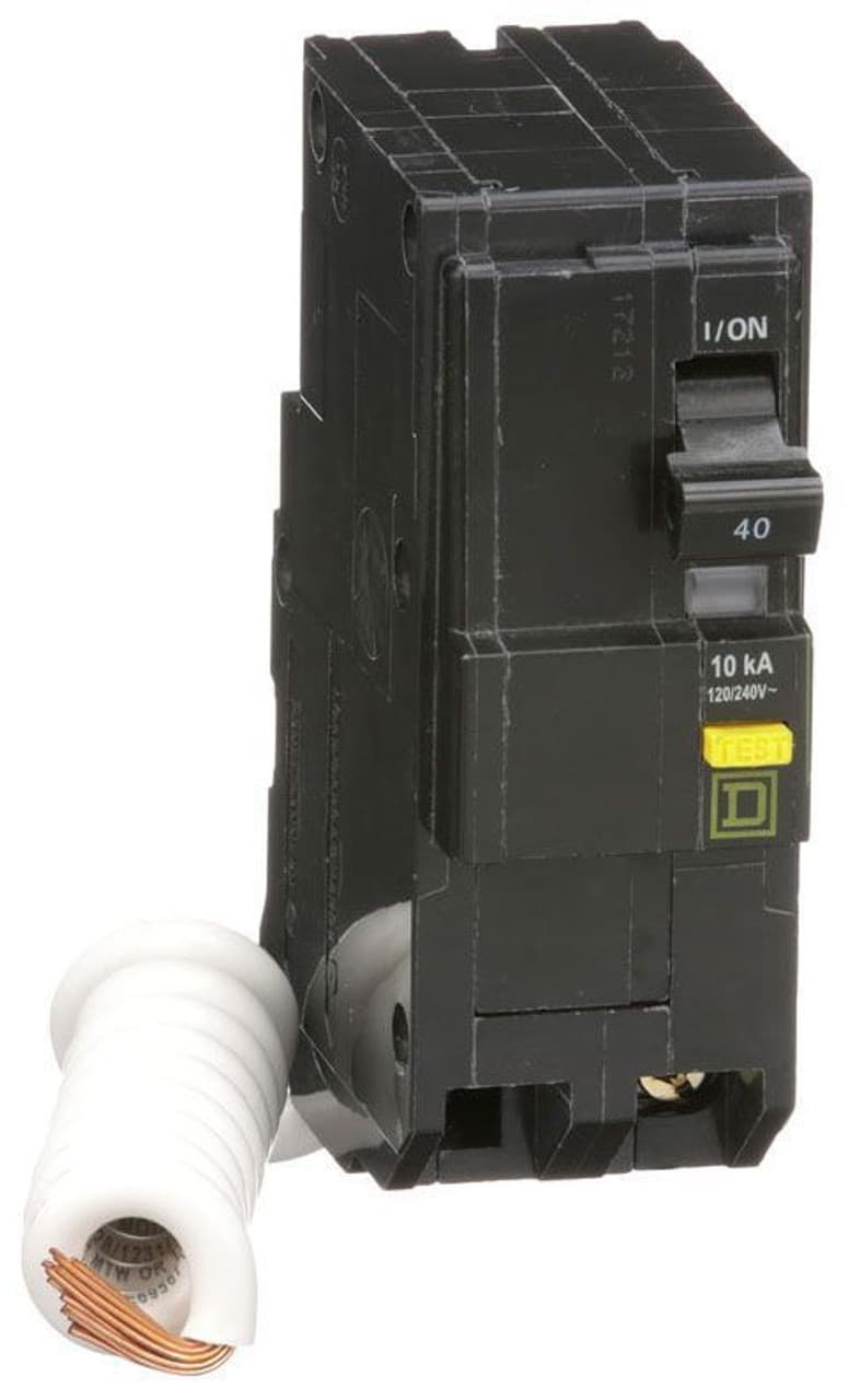 Schneider Electric QO240GFI Square D by Schneider Electric QO240GFI is a Ground Fault Interrupter (GFI) Miniature Circuit Breaker (MCB) designed for plug-in mounting. It features a rated current of 40A and accommodates a plug-in connection type. This MCB operates at a rated voltage of 120V to 240V and is compatible with a cross-section of 12-4AWG (1 cable Al). It is a 2 Pole device with a residual current sensitivity of 6mA / 0.006. The QO240GFI offers ground fault protection and has a short circuit breaking rating of 10kA at 240Vac. Its terminals are of the box lugs type. Schneider Electric QO240GFI Square D by Schneider Electric QO240GFI is a Ground Fault Interrupter (GFI) Miniature Circuit Breaker (MCB) designed for plug-in mounting. It features a rated current of 40A and accommodates a plug-in connection type. This MCB operates at a rated voltage of 120V to 240V and is compatible with a cross-section of 12-4AWG (1 cable Al). It is a 2 Pole device with a residual current sensitivity of 6mA / 0.006. The QO240GFI offers ground fault protection and has a short circuit breaking rating of 10kA at 240Vac. Its terminals are of the box lugs type.