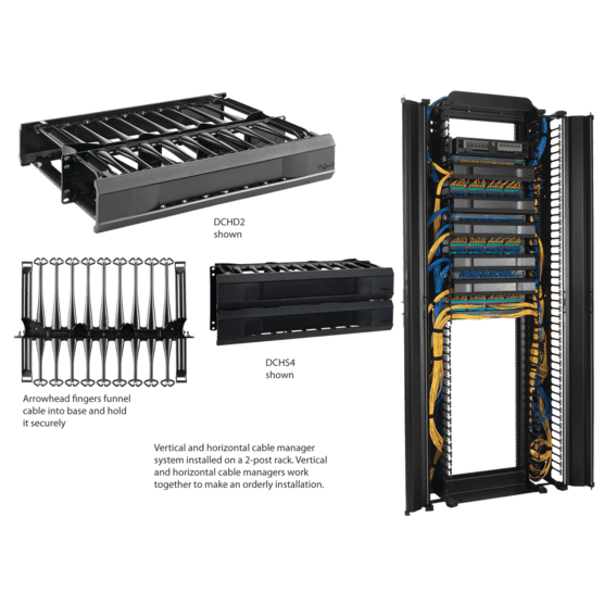 Hoffman DCHS1 CableTek Horizontal Cable Manager, fits 19in, 1U, Black, Composite, Single Sided Hoffman DCHS1 CableTek Horizontal Cable Manager, fits 19in, 1U, Black, Composite, Single Sided