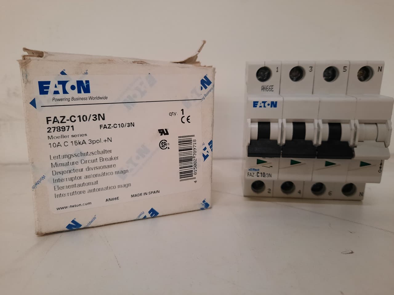 Eaton FAZ-C10/3N Eaton FAZ supplementary protector,UL 1077 Industrial miniature circuit breaker - supplementary protector,Medium levels of inrush current are expected,10 A,15 kAIC,Three-pole + neutral,5-10X /n,50-60 Hz,Standard terminals,C Curve Eaton FAZ-C10/3N Eaton FAZ supplementary protector,UL 1077 Industrial miniature circuit breaker - supplementary protector,Medium levels of inrush current are expected,10 A,15 kAIC,Three-pole + neutral,5-10X /n,50-60 Hz,Standard terminals,C Curve