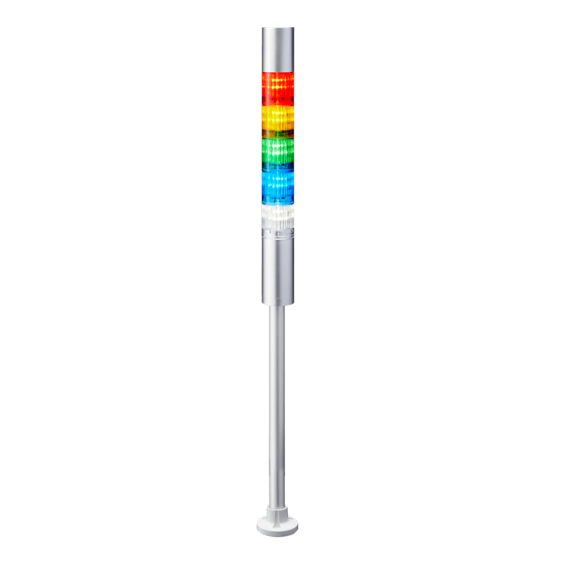 Patlite LR4-502PJBU-RYGBC 40mm 5-tier Signal Tower, 24V DC, Pole Mount with Circular Bracket and Cable, Flashing/Buzzer, Silver body, Red, Amber, Green, Blue and White LED Modules Patlite LR4-502PJBU-RYGBC 40mm 5-tier Signal Tower, 24V DC, Pole Mount with Circular Bracket and Cable, Flashing/Buzzer, Silver body, Red, Amber, Green, Blue and White LED Modules