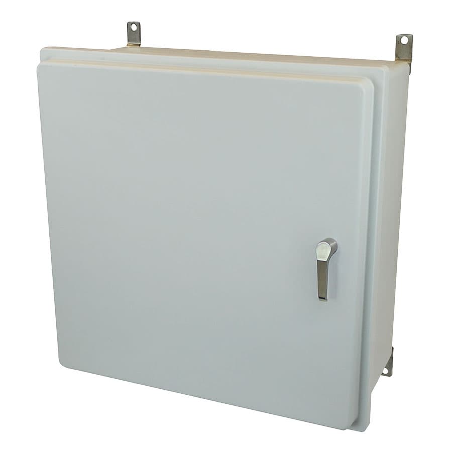 Allied Moulded Products AM24240R3PT 24"x24"x10" Control Series fiberglass wall mount enclosure assembly with raised hinged cover and stainless-steel 3-point latching handle Allied Moulded Products AM24240R3PT 24"x24"x10" Control Series fiberglass wall mount enclosure assembly with raised hinged cover and stainless-steel 3-point latching handle