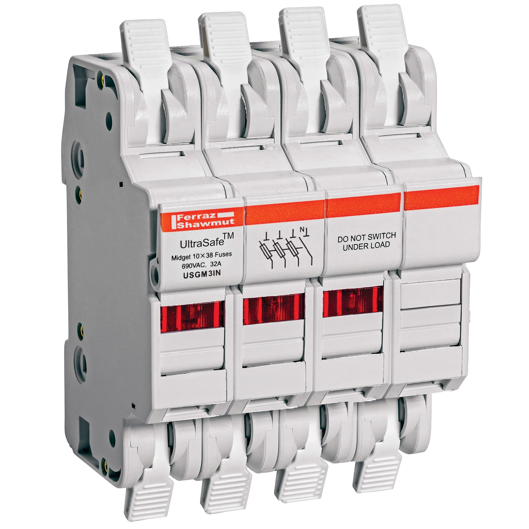 Mersen USGM3IN USGM3IN Mersen - Fuse Holder UltraSafe™ 600VAC 600VDC Midget 30A 3-Pole+N LED Cage Clamp IP65 Mersen USGM3IN USGM3IN Mersen - Fuse Holder UltraSafe™ 600VAC 600VDC Midget 30A 3-Pole+N LED Cage Clamp IP65