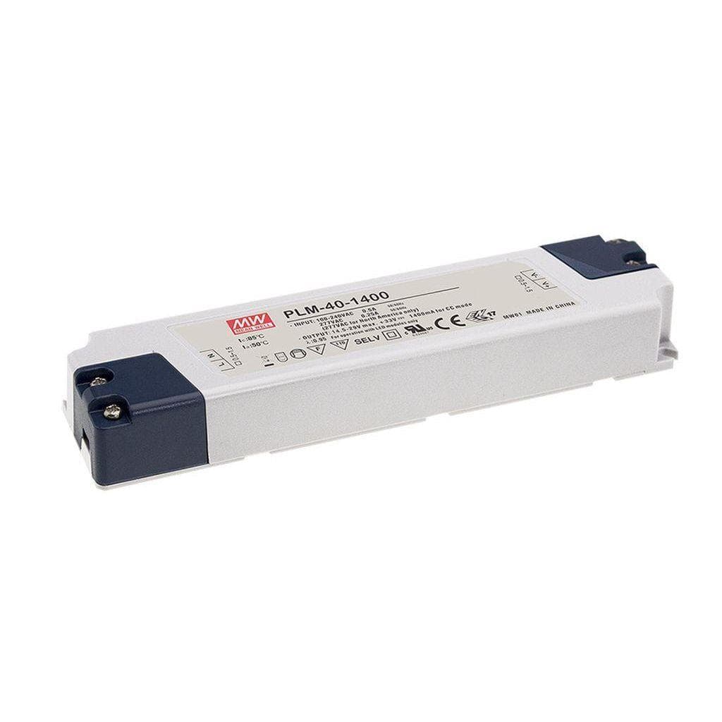 MEAN WELL PLM-40E-1750 AC-DC Single output LED driver Constant Current (CC); Input range 180-295VAC; Output 1.7A at 12-23Vdc; Class II; Push terminal block connectors at input and output; PLM-40E-1750 is succeeded by IDLC-45-1400. MEAN WELL PLM-40E-1750 AC-DC Single output LED driver Constant Current (CC); Input range 180-295VAC; Output 1.7A at 12-23Vdc; Class II; Push terminal block connectors at input and output; PLM-40E-1750 is succeeded by IDLC-45-1400.