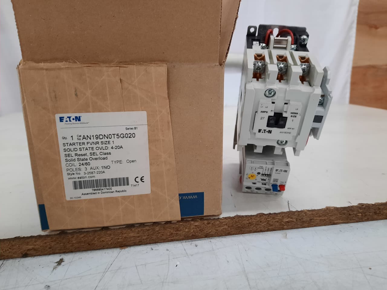 Eaton AN19DN0T5G020 AN19DN0T5G020 Eaton - Eaton Freedom NEMA motor control starter, NEMA Non-reversing Freedom Series starter, With C440 EOLR Ground fault feature set, SEL Reset, SEL Class (10, 20), 24V/60 Hz coil voltage, Horizontal mounting, 27A, 4-20A fla range, Size 1 Eaton AN19DN0T5G020 AN19DN0T5G020 Eaton - Eaton Freedom NEMA motor control starter, NEMA Non-reversing Freedom Series starter, With C440 EOLR Ground fault feature set, SEL Reset, SEL Class (10, 20), 24V/60 Hz coil voltage, Horizontal mounting, 27A, 4-20A fla range, Size 1