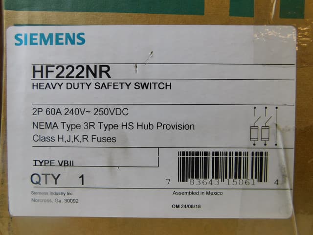 HF222NR Part Image. Manufactured by Siemens.