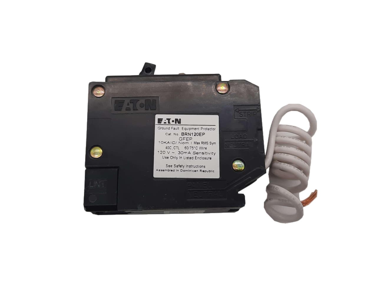 Eaton BRN120EP BRN120EP Eaton - Eaton BR GFCI circuit breaker,Ground fault equipment protector,20 A,10 kAIC,Single-pole,120/240 V,BRN,Trip-to-center,Plug-on,#14-8 AWG,Ground fault circuit interrupter,Equipment Protection Eaton BRN120EP BRN120EP Eaton - Eaton BR GFCI circuit breaker,Ground fault equipment protector,20 A,10 kAIC,Single-pole,120/240 V,BRN,Trip-to-center,Plug-on,#14-8 AWG,Ground fault circuit interrupter,Equipment Protection