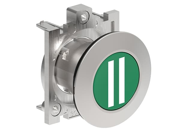 Lovato Electric LPFB1123 LPFB1123 Lovato - Pushbutton actuator, spring return, with symbol dia: 30mm Platinum series flat metal, flush, II/Green Lovato Electric LPFB1123 LPFB1123 Lovato - Pushbutton actuator, spring return, with symbol dia: 30mm Platinum series flat metal, flush, II/Green