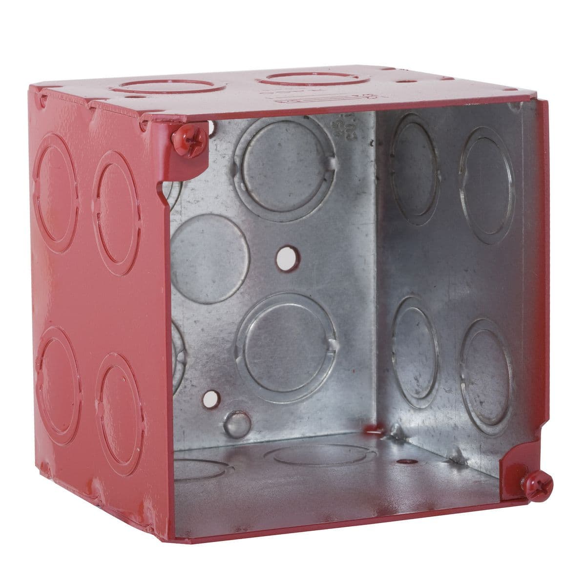 Hubbell 911-2 3-3/4 in. Life Safety Square Box, Welded, 3-1/2 in. Deep, Sixteen 1/2 & 3/4 in. Concentric KO's, Red ; Welded steel construction ; 3-3/4 in. square x 3-1/2 in. deep ; Painted red for dedicated life safety alarm systems ; 3-3/4 in. opening in wall allows Hubbell 911-2 3-3/4 in. Life Safety Square Box, Welded, 3-1/2 in. Deep, Sixteen 1/2 & 3/4 in. Concentric KO's, Red ; Welded steel construction ; 3-3/4 in. square x 3-1/2 in. deep ; Painted red for dedicated life safety alarm systems ; 3-3/4 in. opening in wall allows