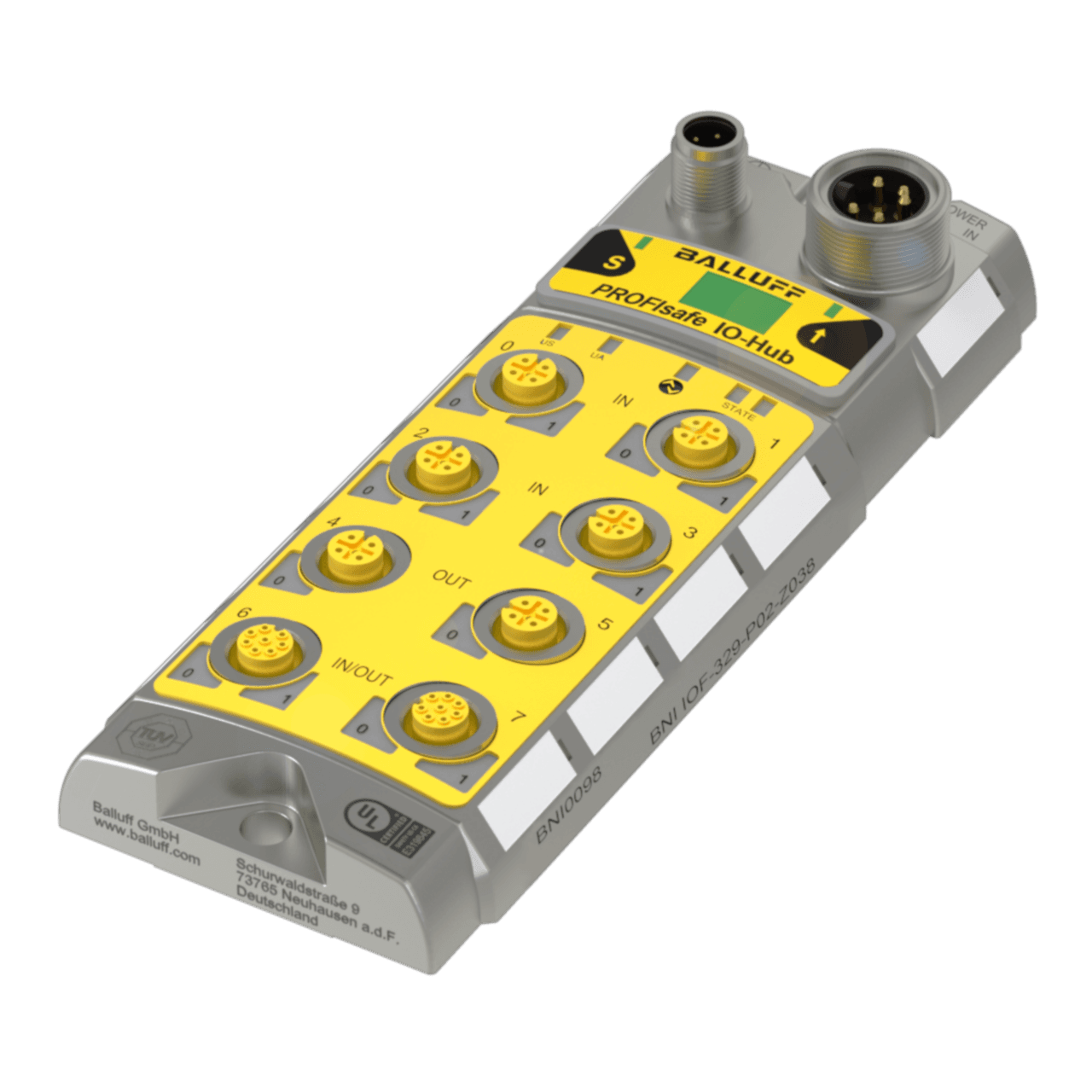 Balluff BNI0098 Profisafe over IO-Link, Performance Level: e, Safety category (EN ISO 13849-1): 4, SIL (IEC 61508): 3, SIL CL (EN 62061): 3, Connection slots: 2x M12x1-Female, 8-pin, A-coded6x M12x1-Female, 5-pin, A-coded, Response time max.: 20 ms, Approval/Conformity: Balluff BNI0098 Profisafe over IO-Link, Performance Level: e, Safety category (EN ISO 13849-1): 4, SIL (IEC 61508): 3, SIL CL (EN 62061): 3, Connection slots: 2x M12x1-Female, 8-pin, A-coded6x M12x1-Female, 5-pin, A-coded, Response time max.: 20 ms, Approval/Conformity: