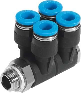 Festo 186248 multiple distributor QSLV4-G3/8-8 4-fold, 360° orientable. Size: Standard, Nominal size: 4,1 mm, Type of seal on screw-in stud: Sealing ring, Assembly position: Any, Design structure: Push/pull principle Festo 186248 multiple distributor QSLV4-G3/8-8 4-fold, 360° orientable. Size: Standard, Nominal size: 4,1 mm, Type of seal on screw-in stud: Sealing ring, Assembly position: Any, Design structure: Push/pull principle
