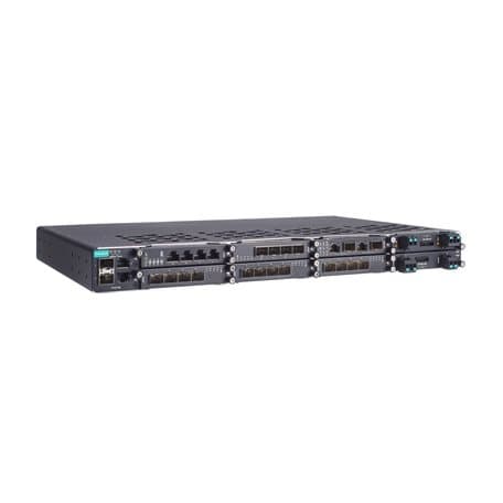 Moxa PT-G7828 Layer 3 modular managed Ethernet switch with 2 100/1000BaseSFP and 2 10/100/1000BaseT(X), 6 slots for Ethernet modules and 2 slots for power modules, for a maximum of 28G ports total Moxa PT-G7828 Layer 3 modular managed Ethernet switch with 2 100/1000BaseSFP and 2 10/100/1000BaseT(X), 6 slots for Ethernet modules and 2 slots for power modules, for a maximum of 28G ports total