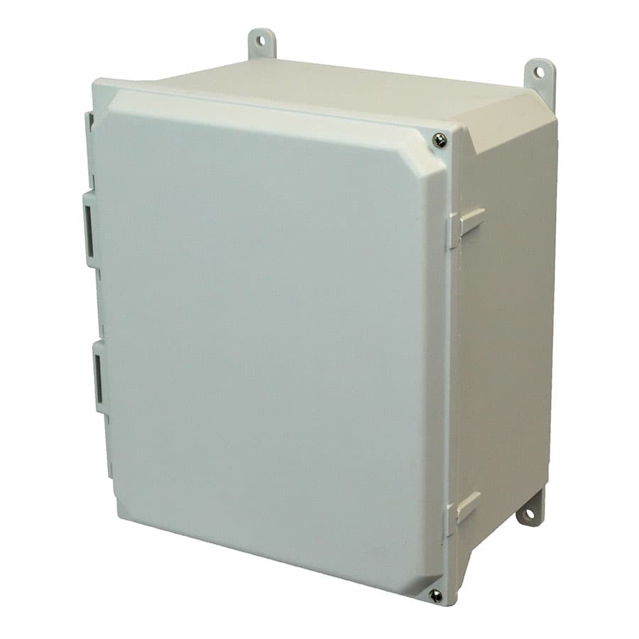 Allied Moulded Products AMU1206H 12"x10"x6" ULTRALINE® fiberglass wall mount enclosure assembly with 2-screw hinged cover Allied Moulded Products AMU1206H 12"x10"x6" ULTRALINE® fiberglass wall mount enclosure assembly with 2-screw hinged cover