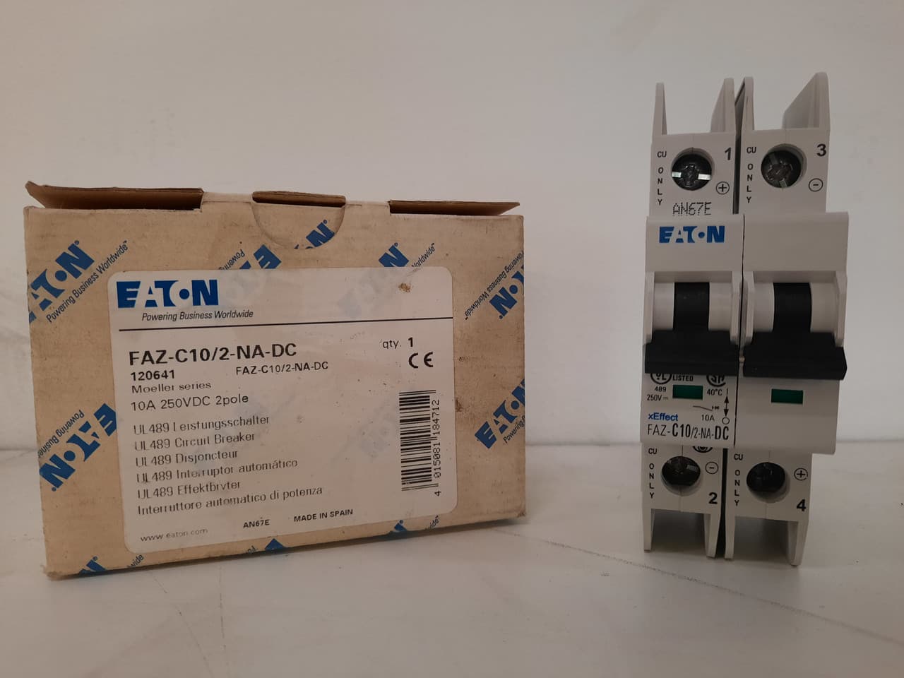 Eaton FAZ-C10/2-NA-DC 277/480 VAC 50/60 Hz, 125 VDC per Pole, 10 A, 2-Pole, 10 kA, 5 to 10 x Rated Current, Screw Terminal, DIN Rail Mount, Standard Packaging, C-Curve, Current Limiting, Thermal Magnetic Eaton FAZ-C10/2-NA-DC 277/480 VAC 50/60 Hz, 125 VDC per Pole, 10 A, 2-Pole, 10 kA, 5 to 10 x Rated Current, Screw Terminal, DIN Rail Mount, Standard Packaging, C-Curve, Current Limiting, Thermal Magnetic