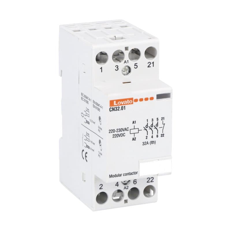 Lovato Electric CN3201220 CN3201220 Lovato - Modular contactor, three-pole or four-pole, 32A AC1, 220...230VAC (3NO+1NC) Lovato Electric CN3201220 CN3201220 Lovato - Modular contactor, three-pole or four-pole, 32A AC1, 220...230VAC (3NO+1NC)