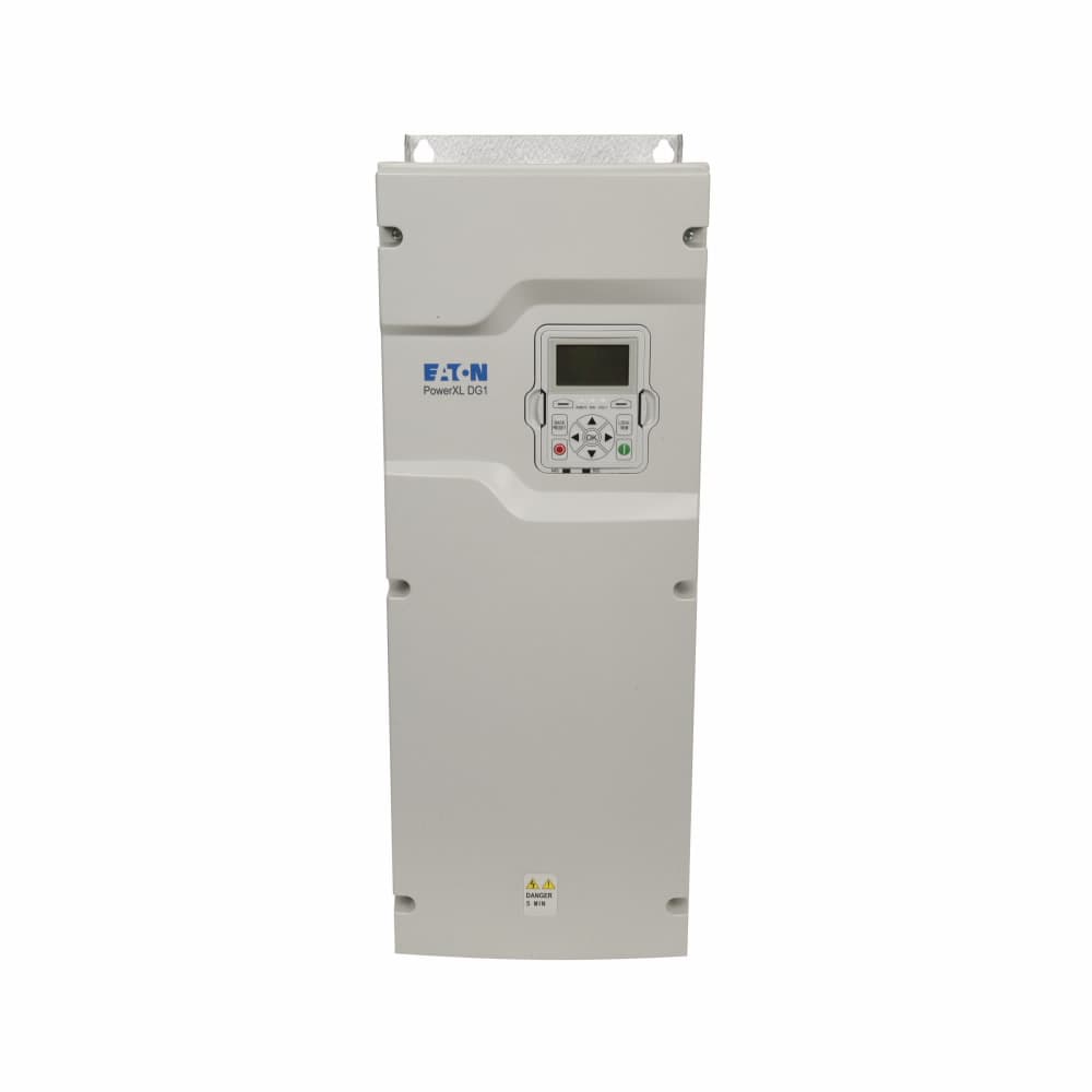 Eaton DG1-34072FN-C21C DG1-34072FN-C21C Eaton - Eaton PowerXL DG1 variable frequency drive, 380-500V input 37 kW 50 Hp CT 3PH 50/60 Hz 72A output IP21/type 1 enclosure FR5 LCD Internal EMC filter and DC choke EtherNet, RS-485, BACnet MS/TP, Modbus TCP and RTU ports 2 exp slots Eaton DG1-34072FN-C21C DG1-34072FN-C21C Eaton - Eaton PowerXL DG1 variable frequency drive, 380-500V input 37 kW 50 Hp CT 3PH 50/60 Hz 72A output IP21/type 1 enclosure FR5 LCD Internal EMC filter and DC choke EtherNet, RS-485, BACnet MS/TP, Modbus TCP and RTU ports 2 exp slots
