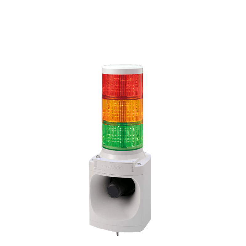 Patlite LKEH-312FE-RYG-FC014 Combination Alarm with 3-tier Signal Tower and 105dB Horn, 32 Pre-recorded Alarms, 120V AC, Red, Amber and Green LED Modules Patlite LKEH-312FE-RYG-FC014 Combination Alarm with 3-tier Signal Tower and 105dB Horn, 32 Pre-recorded Alarms, 120V AC, Red, Amber and Green LED Modules