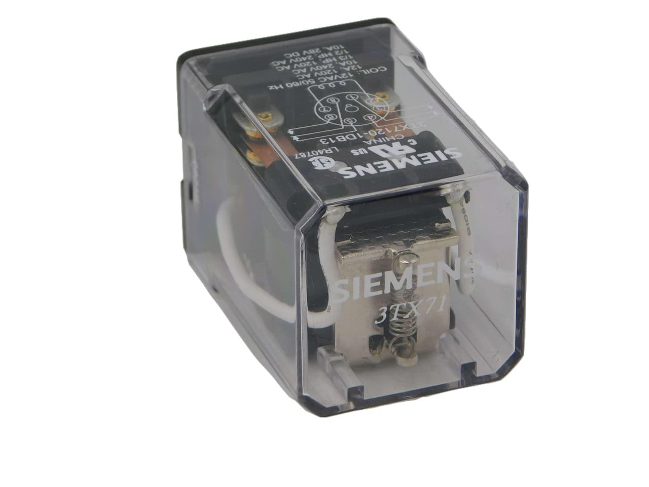 Siemens 3TX7120-1DB13 12 VAC Coil, 12 A, DPDT, 8-Pin, Octal Base Mount, AC Operated, Basic, Plug-In Relay Siemens 3TX7120-1DB13 12 VAC Coil, 12 A, DPDT, 8-Pin, Octal Base Mount, AC Operated, Basic, Plug-In Relay