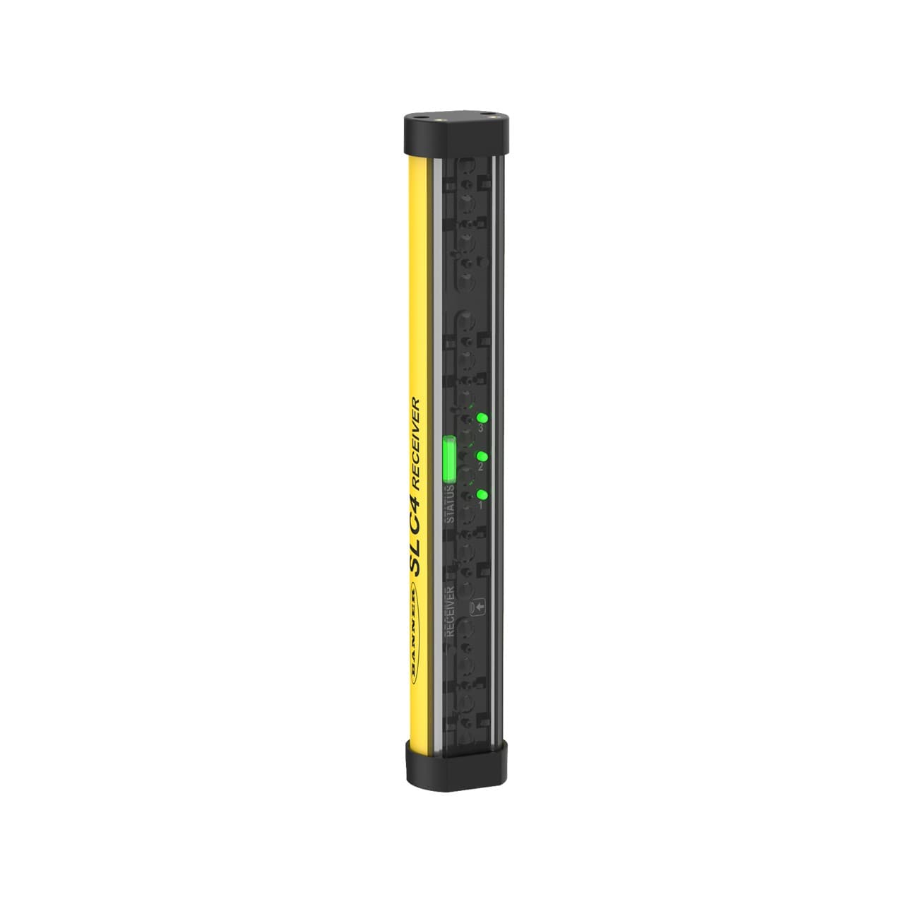Banner SLC4R14-160P4 Banner Engineering SLC4R14-160P4 is a safety light curtain designed specifically for finger detection with a resolution of 14mm and a protective height of 160mm. This receiver unit is housed in a yellow polycarbonate (PC) casing with polycarbonate (PC) end caps, ensuring durability. It features a pre-wired 300mm pigtail that terminates with a 4-pin Euro-style M12 connector for easy installation. The device operates on a 24Vdc supply voltage and can function within an ambient air temperature range of -20 to +55°C. With an IP65 degree of protection, it is well-suited for various industrial environments. The SLC4R14-160P4 offers a sensing distance ranging from 10cm to 2m and includes 2 digital outputs (24Vdc; 300mA; sourcing; redundant OSSD solid-state outputs) for enhanced operational flexibility. Its dimensions are 27mm in width, 174mm in height, and 23mm in depth, with a 14mm beam spacing/pitch. Banner SLC4R14-160P4 Banner Engineering SLC4R14-160P4 is a safety light curtain designed specifically for finger detection with a resolution of 14mm and a protective height of 160mm. This receiver unit is housed in a yellow polycarbonate (PC) casing with polycarbonate (PC) end caps, ensuring durability. It features a pre-wired 300mm pigtail that terminates with a 4-pin Euro-style M12 connector for easy installation. The device operates on a 24Vdc supply voltage and can function within an ambient air temperature range of -20 to +55°C. With an IP65 degree of protection, it is well-suited for various industrial environments. The SLC4R14-160P4 offers a sensing distance ranging from 10cm to 2m and includes 2 digital outputs (24Vdc; 300mA; sourcing; redundant OSSD solid-state outputs) for enhanced operational flexibility. Its dimensions are 27mm in width, 174mm in height, and 23mm in depth, with a 14mm beam spacing/pitch.