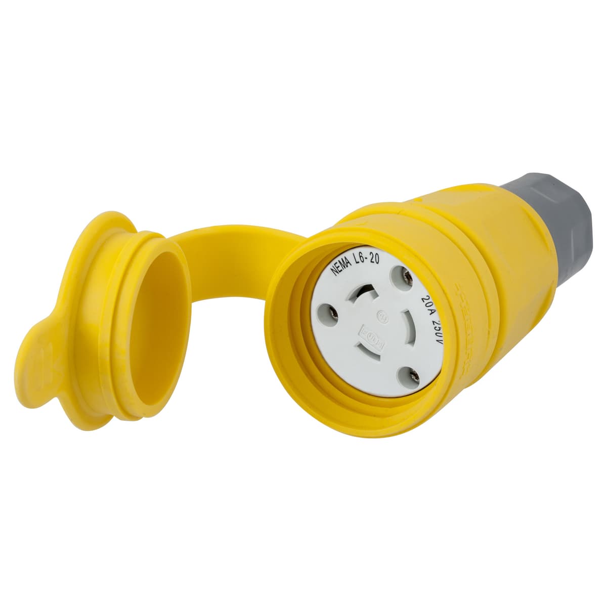 Hubbell HBL27W48 Watertight Devices, Twist-Lock® Connector, 20A, 250V, 2 Pole, 3 Wire, Thermoplastic elastomer, NEMA L6-20R, Yellow ; Smooth body design minimizes collection points simplifying the wash down process ; Strain relief nut always seals on the body, minimizing Hubbell HBL27W48 Watertight Devices, Twist-Lock® Connector, 20A, 250V, 2 Pole, 3 Wire, Thermoplastic elastomer, NEMA L6-20R, Yellow ; Smooth body design minimizes collection points simplifying the wash down process ; Strain relief nut always seals on the body, minimizing