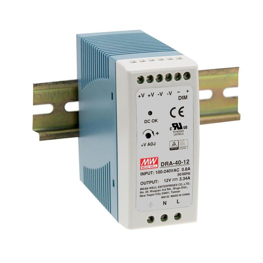 MEAN WELL DRA-40-24 AC-DC Industrial DIN rail power supply; Output 24Vdc at 1.7A; Dimming 0-10Vdc PWM Resistance; plastic case MEAN WELL DRA-40-24 AC-DC Industrial DIN rail power supply; Output 24Vdc at 1.7A; Dimming 0-10Vdc PWM Resistance; plastic case
